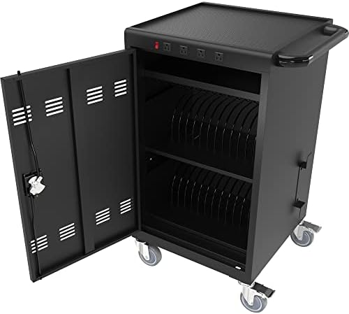 Mobile Locking Cart Docking 30 Device, 17-inch Charging and Storage Cart for Laptop Computers & Chromebook Charging Docking Cart, Front & Back Access Locking Cabinet - Black with 4 Ports