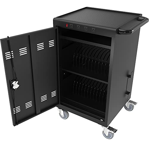 Mobile Locking Cart Docking 30 Device, 17-Inch Charging And Storage Cart For Laptop Computers & Chromebook Charging Docking Cart, Front & Back Access Locking Cabinet - Black With 4 Ports #TOP22