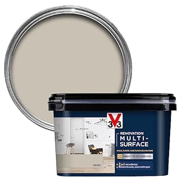 V33 Renovation Multi-Surface Paint - No Undercoat Needed - Over 20 Surfaces - Resistance To Water Stains & Impact - High Coverage - Hemp 2 Litres
