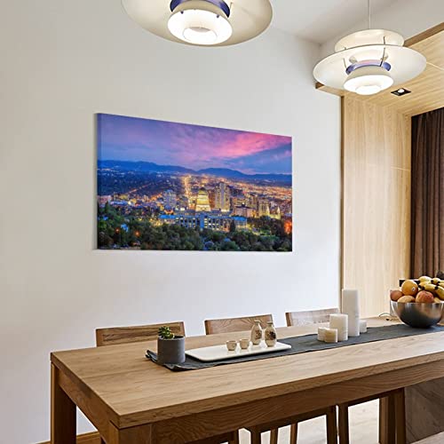 Canvas Wall Art Salt Lake City Skyline Utah At Night In Usa Canvas Prints Wall Art Paintings Artworks Pictures Posters For Living Room Bedroom Decoration, Gift For Wedding Christmas Mother's Day 16X2 #TOP2