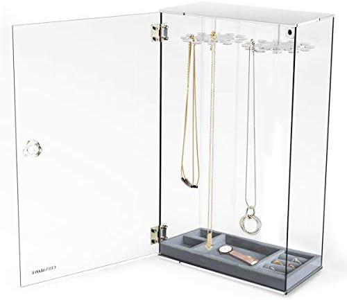 AMOTOFO Acrylic 24 Hooks Rotation Necklace Display Stand Pendant Display Organizer Holder Dust-proof Jewelry Display Box Earring Holder Jewelry Hanging Organizer