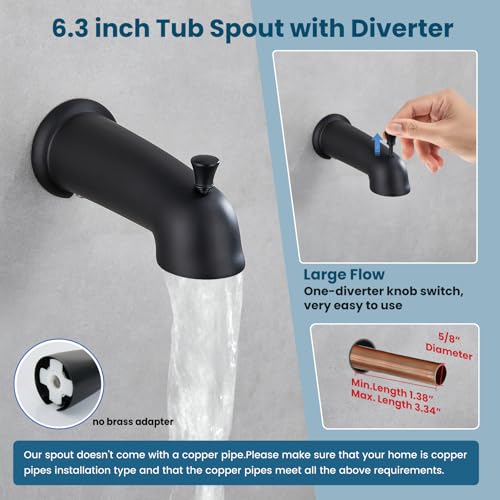 Image of gotonovo Bathroom Shower Head Kit High Pressure Combo System Shower Faucet 6 Modes ABS Handheld Spray Shower Trim Kit Valve Included Shower Head and Handle Set Matte Black