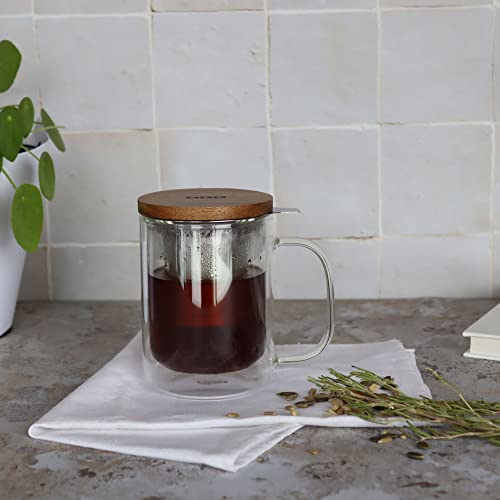 OGO LIVING - tisanière gustave 350ml - 7912004 - Idéal pour le thé, la tisane, les infusions et le rooibos - mug à thé en verre et couvercle en bois d'acacia – vue 4