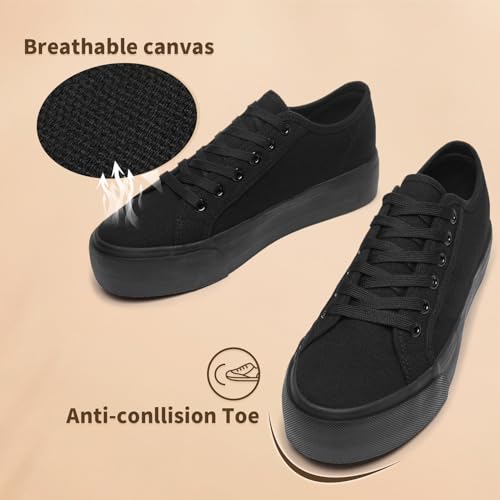 Waluzs Platform Sneakers for Women Low Top Platform Shoes Lace Up Womens Canvas Shoes Breathable White Tennis Shoes3