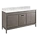 Signature Hardware 953274-60-VES-RL Becker 60" Free Standing Double Vanity Set with Teak Cabinet, Granite Vanity Top, and 2" Cutout for Vessel Sink - Inside Offset Faucet Holes