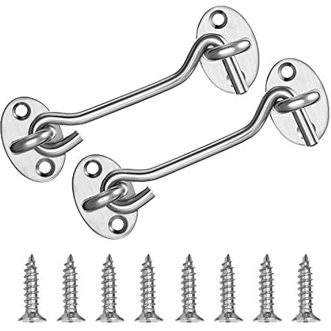 Barn Door Lock 2 Pack 4'' Barn Door Latch Stainless Steel Window Hook Privacy Hook and Eye Latch for Gate, Wooden Doors, Sliding Doors, Garages and Bathrooms (White) Cover