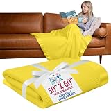 Baby Morgan - Adult Thermal Waffle Throw Blanket - Soft Lightweight Waffle Knit Design - Breathable Layer for Couch, Bed & Travel - Blanket for Home & Living Room - 50' x 60' (Satin Trim, Yellow)
