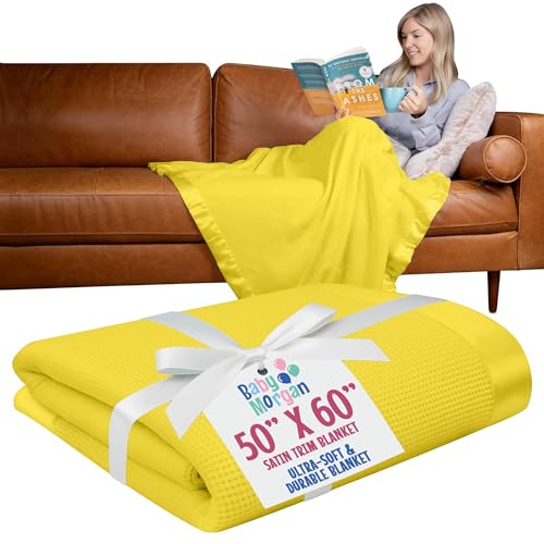 Baby Morgan Adult Thermal Waffle Throw Blanket Satin Trim Yellow