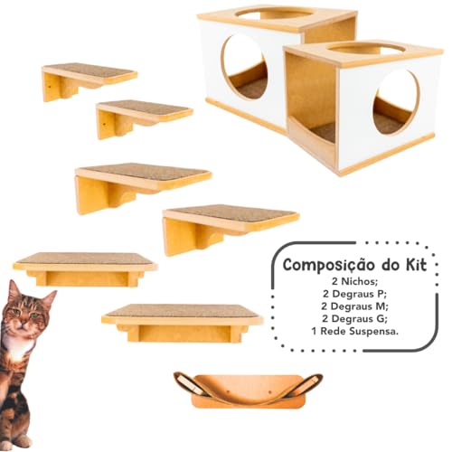 PLAYGROUND PARA GATOS 9PÇS PREMIUM RESISTENTE JÁ MONTADO COM KIT FIXAÇÃO e REDE (BRANCO)