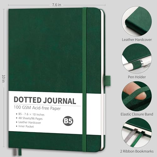 RETTACY Caderno pontilhado B5 com 96 páginas, papel livre de ácido 100 g/m², caderno de anotações, e