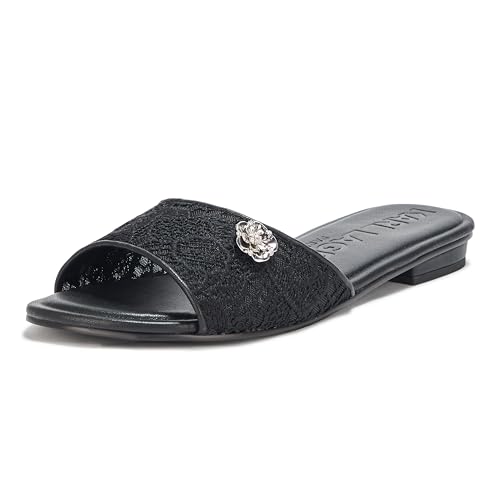 KARL LAGERFELD Paris Women's Shoes Flat Sandal, Black, 8.5