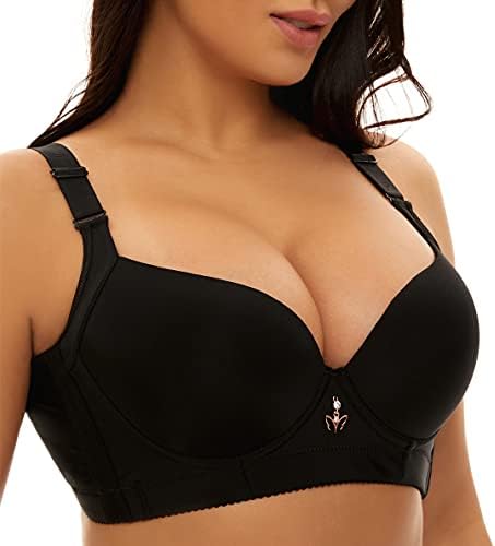 Plus Size Bra Push Up for Women Seamless Underwire Widen Strap Soft Comfort Everyday Bras Black 44D