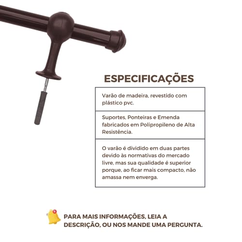 Kit Varão De Madeira Cortina 2,40m 19mm (tabaco)