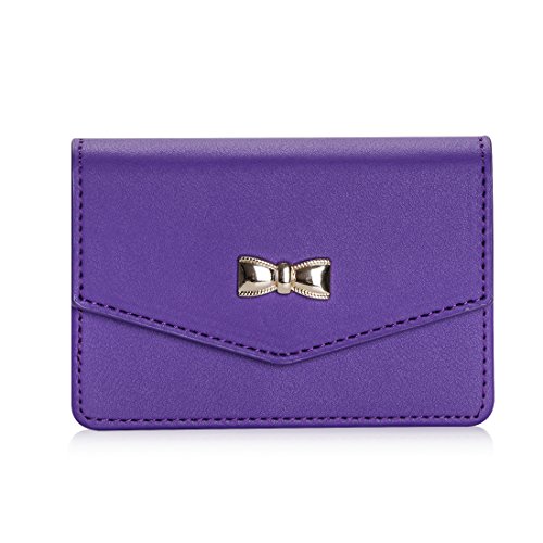 FYY Business Card Holder, Handmade Premium Leather Business Name Card Case Universal Card Holder with Magnetic Closure (Hold 30 pics of Cards) Purple