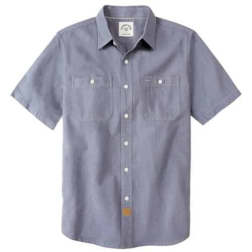 Dubinik® Chemise Homme Manches Courtes en Chambray Coton Léger Coupe Regular Deux Poches Style Urbain Décontracté Gris 2XL