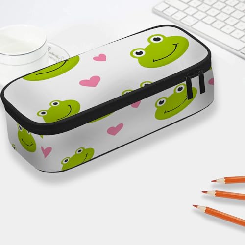 Image of Yekiua Frogs Pen Bag Cute Frog Head Hearts Large Pencil Case Big Capacity Pencil Pouch Pencil Holder