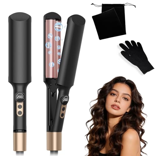 Beach Waves Hair Curler,Hair Crimpers for Women, 2 Barrels Crimpers Hair,Portable French Wave Curling Iron with 5 Temps 120-200°F,Mermaid Hair Waver for Wavy Style,for Women(Rose Gold)