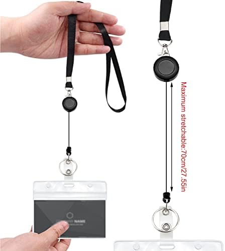 Demarsen Retractable Lanyard ID Card, 5 PCS Transparent ID Card Holder, Black Neck Strap Lanyard Waterproof ID Card for School,Office,Tourism,Business Tripc