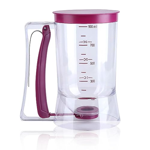 Pancake Batter Dispenser - Baking Supplies with Measuring Label, Kitchen Must Haves Tools for Perfect Pancakes, Cupcake, Waffle, Muffin Mix, Crepe & Cake