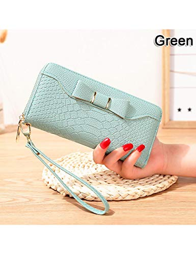 ZLJEE Las Mujeres De Moda Arco Carteras Señora Wristlet Bolso De Bolsillo Tarjetas ID Titular Monedero Largo Cremallera Mujer Cartera Monederos,Green