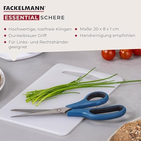 Ножницы Fackelmann Essential для кухни, дома и работы — острые лезвия из нержавеющей стали, эргономичная ручка, темно-синие, 20 см