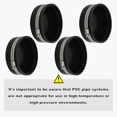 Image of 4 inch Flexible PVC Cap with Stainless Steel Clamps Black PVC Sewer Cap RV Plumbing Fittings Inner diameter 4.5 inch Suitable for 4 inch pipes (Pack of 2)