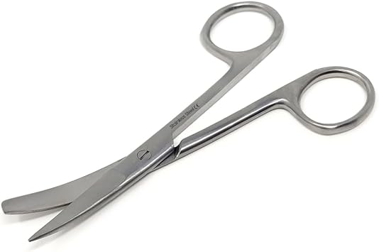 Multifunction Operating Scissors 4.5" Stainless Steel Shears with Sharp/Blunt, Sharp/Sharp, Blunt/Blunt Dissecting Blades in Straight & Curved Angles Sharp/Blunt - Curve