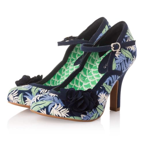 Image of Ruby Shoo Danica Bar Shoe with Indulgence Soles Blue Floral UK 4