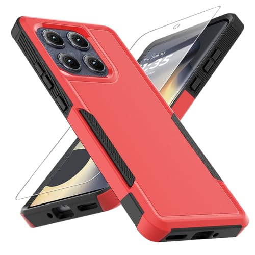 for Motorola Edge 2025 Case, [Military Grade Drop Tested] with Screen Protector, Dual Layer Protective Heavy Duty Cell Phone Cover Non-Slip Shockproof Case for Moto Edge 2025 (Red)