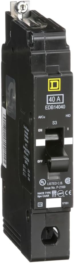 SCHNEIDER ELECTRIC 277-VOLT 40-AMP EDB14040 Miniature Circuit Breaker 277V 40A, Black