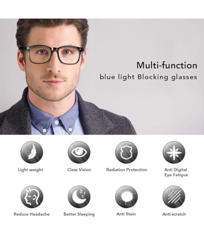 Image of Blue Light Blocking Computer Glasses for Men & Women, Square TR90 Lightweight Eyeglasses Frame, Anti Eye Strain UV Protection, Clear Lens for Gaming Office Reading
