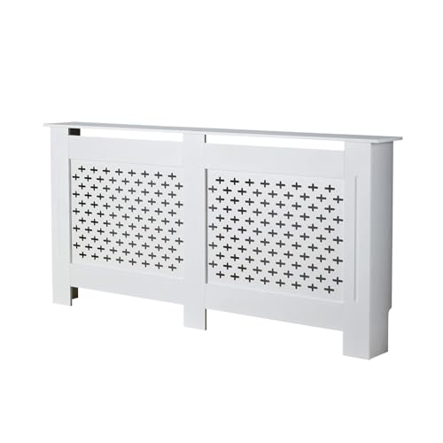 Home Source Radiator Cover Wooden Wall Cabinet Shelf Decorative Grill, White, Extra Large 172cm
