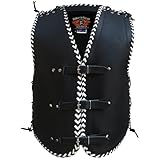 Bikers Gear Australia Heavy Duty Nz Lace Leder Motorradweste schwarz mit weißer Flechtung, schwarz und weiß, Größe 2XL