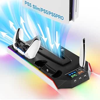 PS5 Cooling Station Stand RGB with Dual Controller Charging Station for PlayStation 5 Console