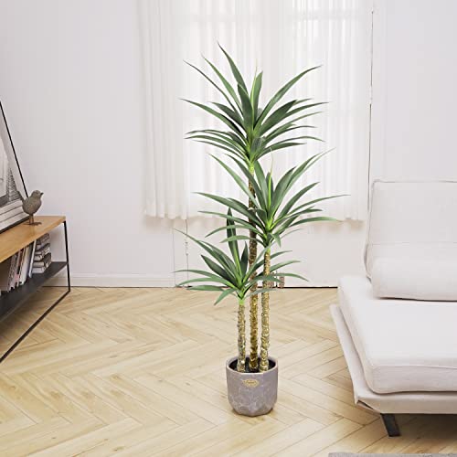 Waoops Artificial Tree 5.3Ft Faux Agave Plant With 3 Heads In Plastic Pot Fake Tree For Home Decor Indoor Or Outdoor Office Decoration Housewarming Gift #TOP7