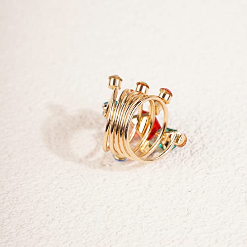 Yertter Boho Colorful Crystal Ring Spring Flower Ring Floral Cluster Stretch Ring Sparkly Rhinestone Crystal Statement Ring Gift For Teens #TOP5