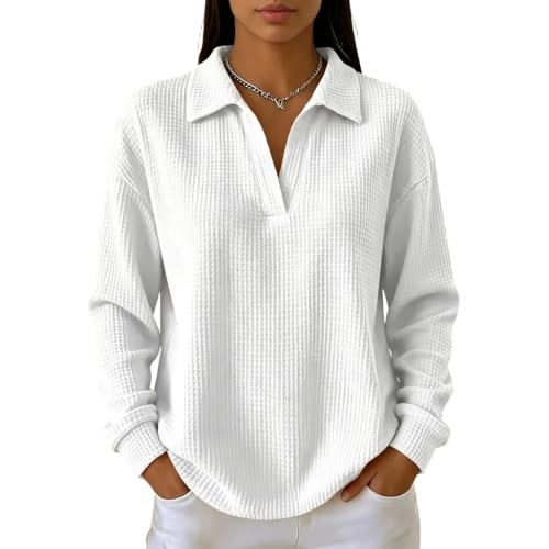 Long Sleeve Tee Shirts for Women Waffle Knit Basic Fit Tunic Holiday Tops - image 7