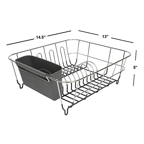 Dish Drying Rack & Cutlery Holder 2 Piece Set ✅ Compact Sink-Fitting Dish Drainer with Rubberized Undercoating ✅ Space-Saving Kitchen Organizer for Plates, Cups, Bowls & Utensils In Sink, Dark Gray