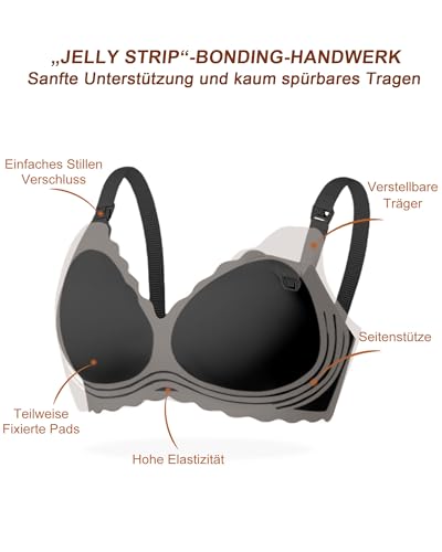 As Fairy Still-BHS zum Stillen, Kabelloser Nahtloser Schwangerschafts-BH Ultra Komfort Schwangerschafts Schlaf Bralette für Frauen (Schwarz-doppel Vorderwelle L)
