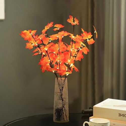 iwiio Brindilles lumineuses en forme de feuille d'érable, 76,2 cm, 20 LED pour décorations d'automne, maison, branches d'érable pour Thanksgiving, récolte d'automne, décoration de vase d'automne