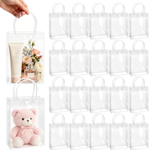 BadenBach 24 PCS Small Clear Gift Bags with Handles, 5.9x7.9x2.8 Inches