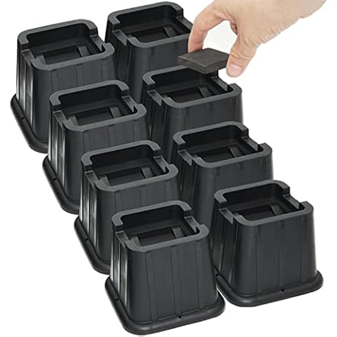 aspeike 3 Inch Bed or Furniture Risers, 8 Pcs Heavy Duty Bed Lift Fit for Caster Wheels of Furniture, Bed Raising Blocks, Up to 5,800 LBs, Safe Sturdy Durable and Stable Table Couch Sofa Risers Cover