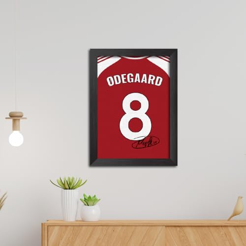 Image of TenorArts Martin Odegaard Poster Frame Arsenal Jersey Laminated Photo Print Signature Framed Painting with Matt Finish Black Texture (12 inches x 9inches)