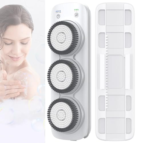 YHUEGH Limpiador de Espalda eléctrico, Cepillo Exfoliante Corporal montado en la Pared, Ajustable hacia Arriba y hacia Abajo 64 cm, Ajuste de 3 velocidades, rotación automática de 360°, para Ducha
