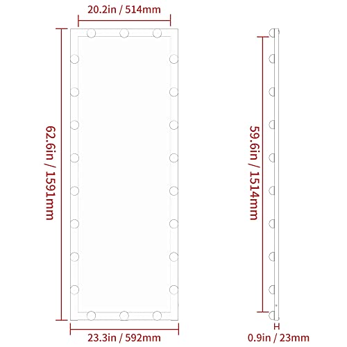 Anyhi 63"X23" Full Length Mirror With Lights, Bedroom Full Body Mirror With Lights, Tall Standing Floor Mirror With 22 Dimming Led Bulbs, Smart Touch & 3 Color Modes, Wall Mounted/Standing (Pink) #TOP4