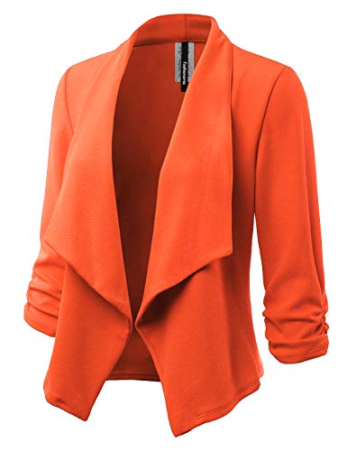 Fashionolic Women's 3/4 Sleeve Blazer Open Front Cardigan Jacket Casual Work Office Blazer (Made In Usa) (Clbc001) Orange S #TOP1