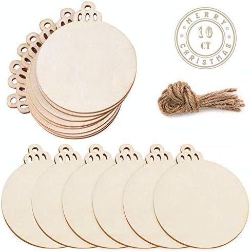 Round Blank Wood Discs Bulk with Holes for Crafts Centerpieces 10 Pieces Unfinished Wooden Christmas Cutouts Ornaments to Paint