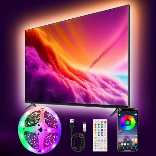 Liwqolx Striscia LED TV 3 metri, RGB TV Lights Backlight Behind for 45-65 Inch TV, Music Sync Bluetooth APP and Remote Control TV LED Strip Lights USB Powered for Bedroom/Gaming