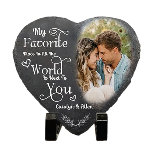 NAZENTI Custom Photo My Favorite Place In All The World Is Next To You, Couple Personalized Heart Shaped Stone With Stand, Gift For Husband Wife Anniversary 3, Design 3