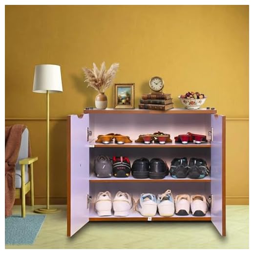 ZIYKO Wooden Shoe Rack with Floor Mount 2 Door 2 Shelf | Shoe Rack Cabinet for Slipper Footwear Standing Shelf | for Living Room Home & Office | Shoe Storage with Doors (Cherry Pine)